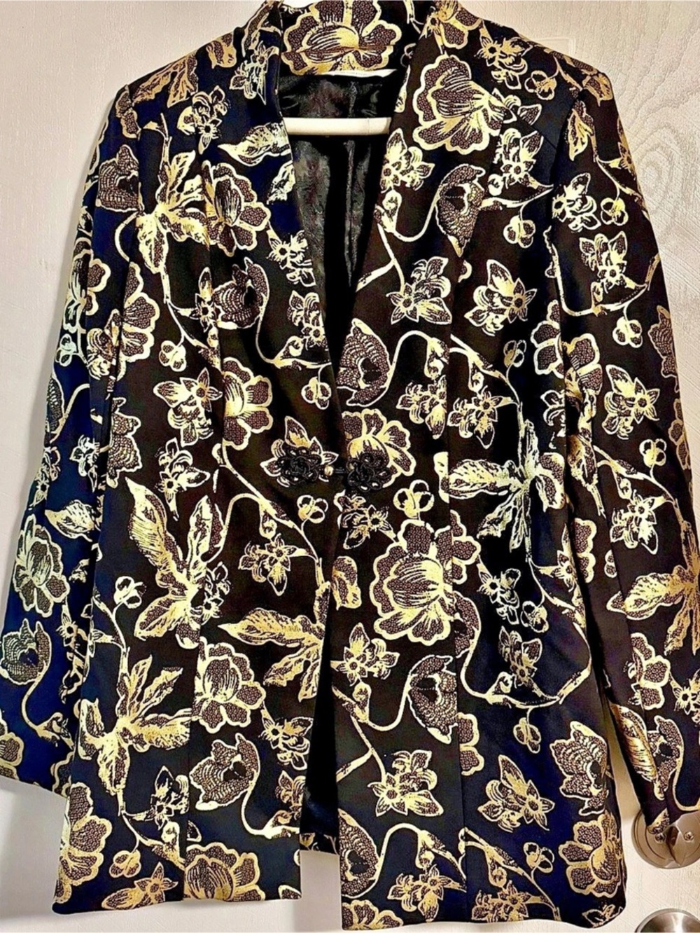 Soft Surroundings Moon Dynasty Jacket Floral Blazer Black & Gold Medium